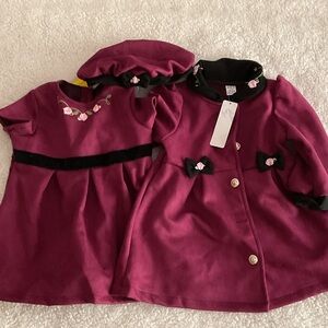 SHEIN Kids' Burgundy Pea Coat and Dress Set